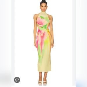 AFRM Halter Maxi Dress in Pastel Yellow and Pink Floral